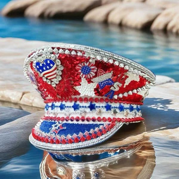 HongLuan Independence Day Steampunk Captain Hat Rhinestone for Burning Man Festival Woman Military Accessories Military Cap X2512126