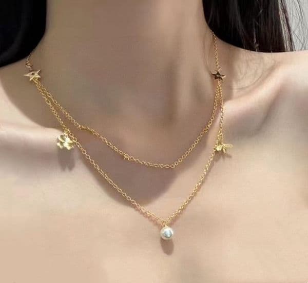 Master's Latest Design Women's Necklace Double Chain Letter Pendant Necklace Adjustable Chain in Gold +box