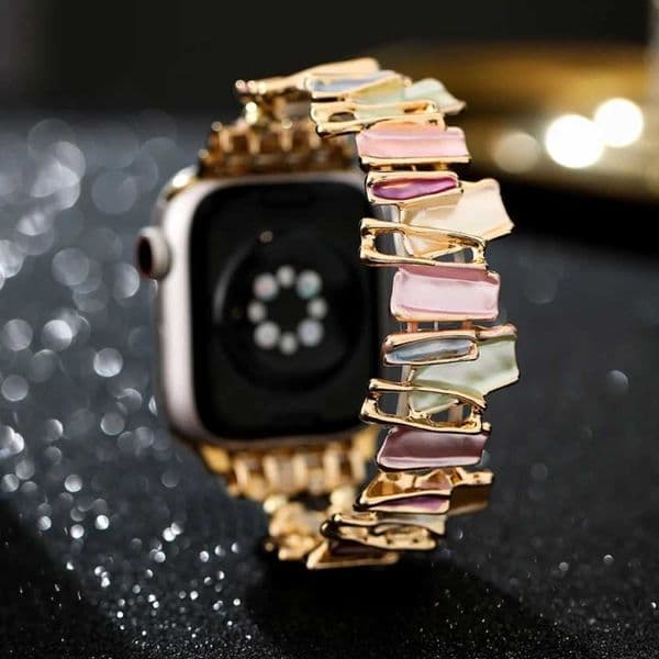 Dopamine Strap For Watch 9 8 7 6 5 4 SE UItra 2 Geetric Lady Metal Elastic Bracelet for iWatch 42mm 40 38 41 49 45 44mm Y251212