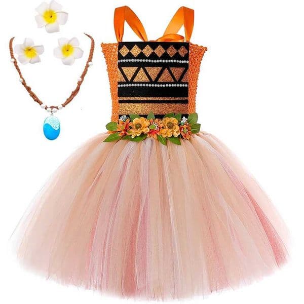Moanna Princess Costumes for Girls Indian Style Ballet Tutu Dress with Necklace Kids Christmas Halloween Outfit Holiday clothes X251212