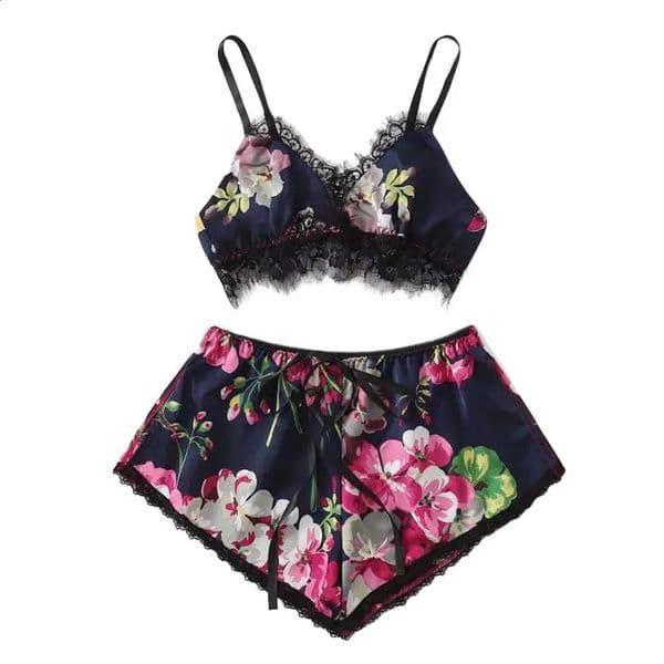 2 PCS Sexy Lace Lingerie Set for Women Floral Print Cami and Strap Sleepwear Nightwear Comfort Seduction 251201BANJIA