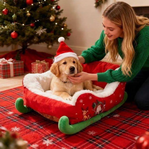 Christmas Washable Dog Sofa Bed Nest Winter Dog Bed Sled Cat Hammock with Anti-Slip Bott for Cats Dogs Christmas Decoration H251212