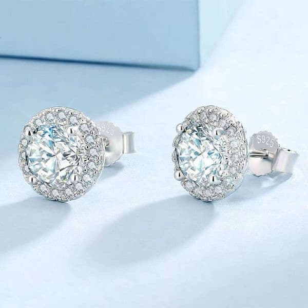 1.0CT 2.0ct Halo Lab VVS Moissanite White Gold Vermilion 925 Sterling Silver Unisex Jewelry Round VVS Moissanite Earrings