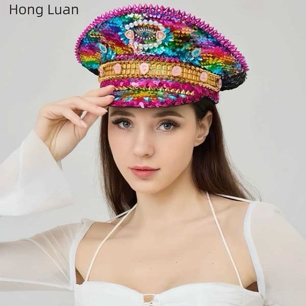 HongLuan Vintage Glitter Steampunk Captain Hat Rhinestone for Burning Man Festival Woman Luxury Military Accessories Cap Man X251212