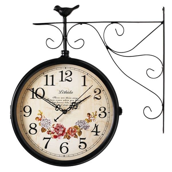 European Antique Style Silent Double-Sided American Iron Art Two-Sided Nordic Simple Creative Living Room Large Wall Clock Craft