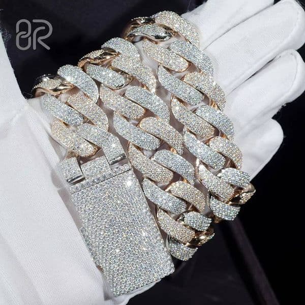 14mm 18 VVS Custom Moissanite Cuban Link Chain Necklace Two Tones 925 Sterling Silver Fine Jewelry
