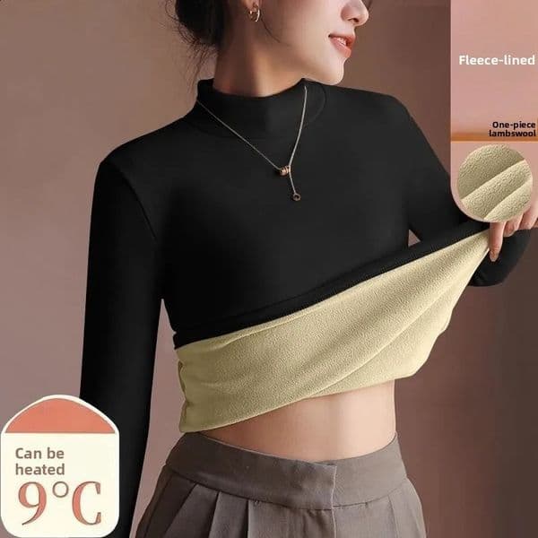 Womens Sweater Autumn Winter Retro with Velvet Lining Thickened Inner Wear Thermal Clothes Long-sleeved T-shirt Bottoming Shirt 251205