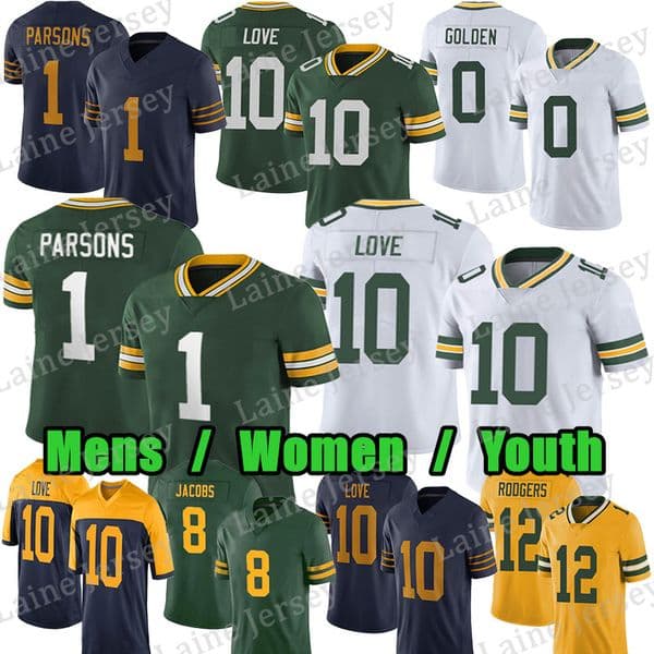 #1 Micah Parsons Football Jersey #0 Matthew Golden Love Josh Jacobs Jayden Reed Edgerrin Cooper Tucker Kraft Xavier McKinney Driver Keisean Nixon Romeo Doubs jerseys