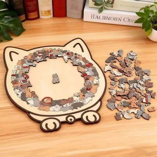 135pcs Cat-shaped Wooden Jigsaw Puzzle Irregular Puzzle Pieces Stress-Relief Game Birthday Xmas Gifts for Cat Lovers Home Decor X251211