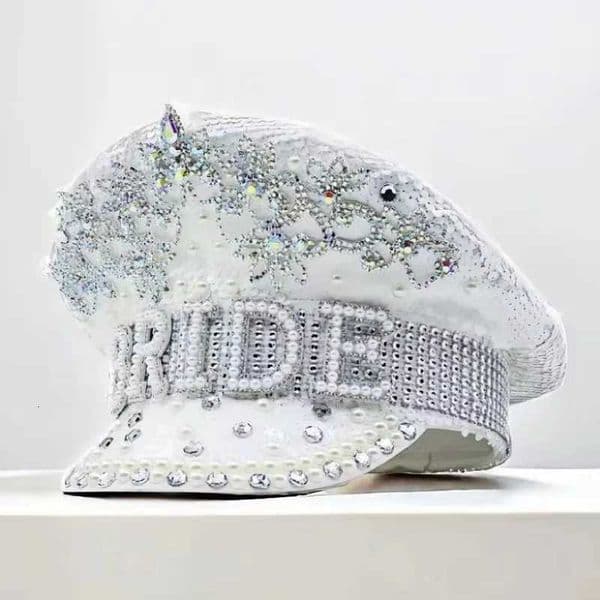 HongLuan White Bride Captain Hat Rhinestone for Wedding Women Vintage Military Assessories Cap for Bachelor Party Woman X251212