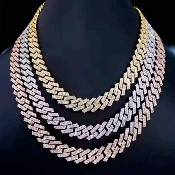 925 Sterling Silver VVS D Colour Moissanite Iced Cuban Link Necklace for Men-Hip Hop Tennis Chain Moissanite Jewelry