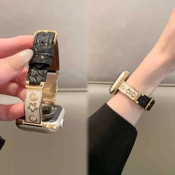 Gilded leather strap cpatible with 38/40/41/42/44/45/46/49mm cpatible with Watch strap tra/Se10/9/8/7/6/5/4/3/2/1 Y251212