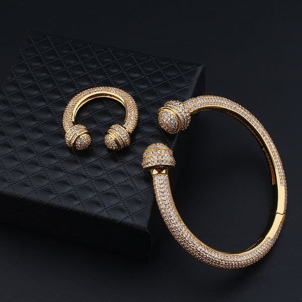 Simple Fashion Women's Elegant Full Zircon U-Shaped Bracelet Ring Set Elegant and Grand Hand Jewelry