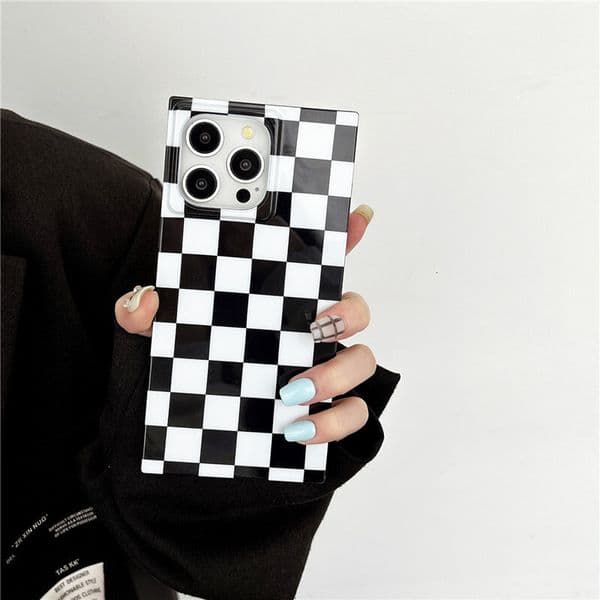Square Black and White Checkerboard Pattern Case for iPhone 17 Apple 16 Pro Max Glossy 15 Export Soft 14