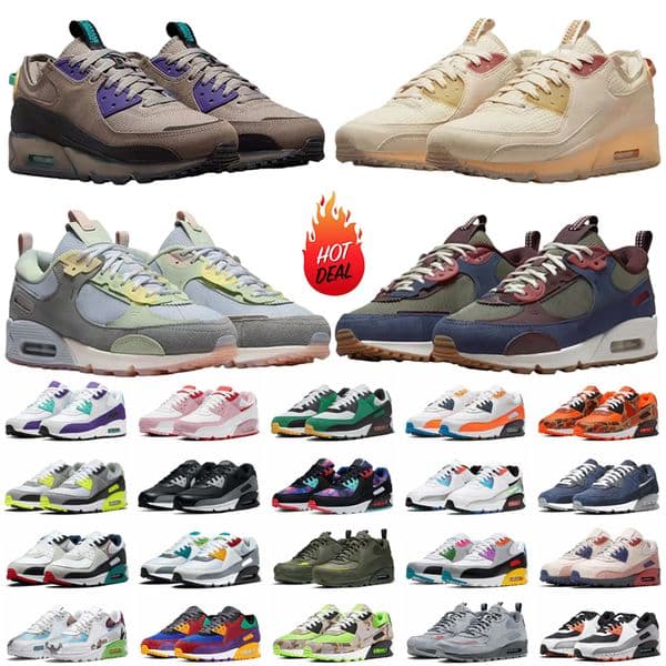 Designer Running Shoes 90S Sneakers Terrascape FUTURA Triple White Black UNC Mesh Leather Gum Surplus Safety Orange Grape Mens Womens Outdoors Sport Size 36-45