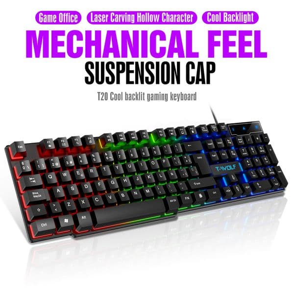 Wired USB Gaming Keyboard 104 Keys RGB Colorful Backlight Mechanical Keyboards for Windows PC Laptop Computer