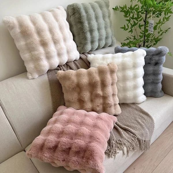 Pillow Case Nordic Sofa Couch Seat Cushion Faux Rabbit Fur Plush Cushion Cover for Living Room Bedroom Home Decor Soft Waist Back Pillow 251209