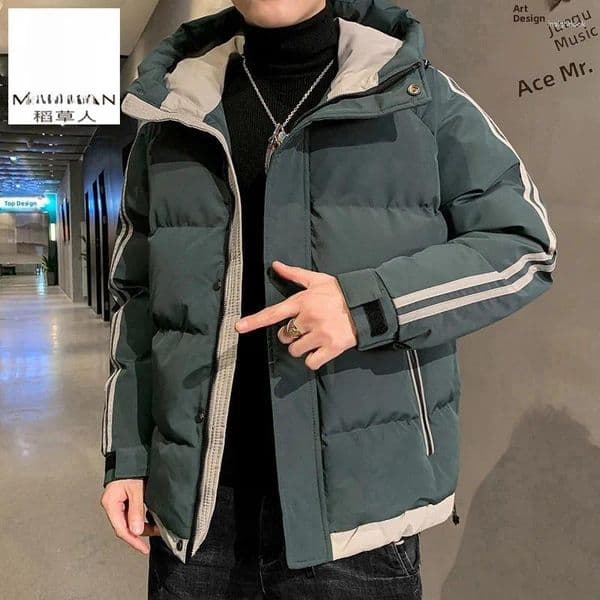 Men's Down Cotton Jaet Thiened Winter Coat Warm Windproof Hooded Casual Faion Outerwear Polyester Fiber Filling