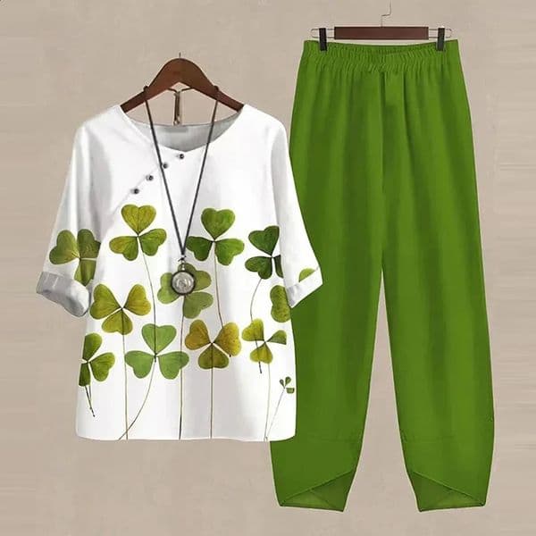 Summer 2 Piece Set Women Loose Short Sleeve Shirt Top High Waist Pants Flower Print Outfits Ladies Elegant Vintage Suit Fall 251203BANJIA