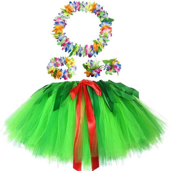 Green Flowers Hawaii Tutu Skirt Outfit for Girls Hula Party Dress Up Costumes for Kids Luau Ballet Princess Tutus with Garland X251212