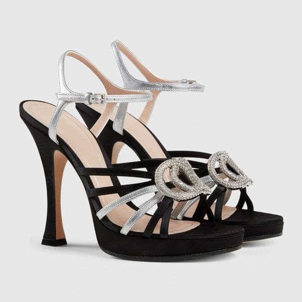 New Platform Sandals pumps chunky Stiletto Heel Narrow Band Rhinestone buckle decoration Sandal 12.5cm women's luxury designers Evening Party shoes Size 35-42