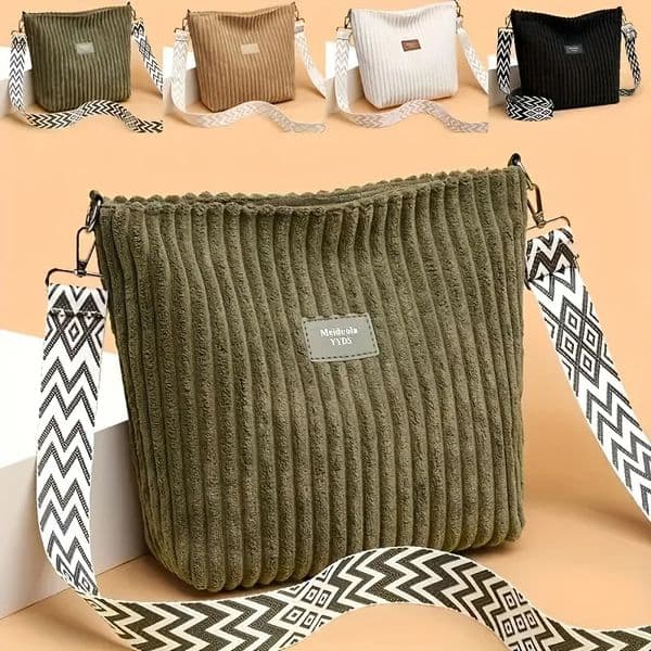 Womens Corduroy Shoulder Bags Large Capacity Solid Color Handbags Daily Commuting Crossbody 251210