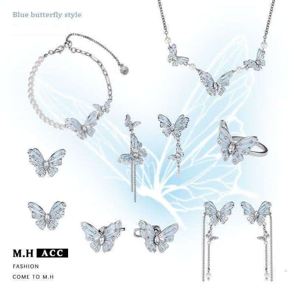 DHcollections Original Design 2025 New Blue Butterfly Series Light Luxury High-end Sweet Cool Style Earrings Necklace Bracelet