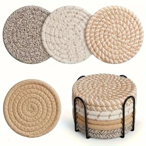 8 Sets Fashionable Knitted Table HeatResistant Pot Bottom Light Dark Series Spiral Pattern Home Decoration Gift 251208