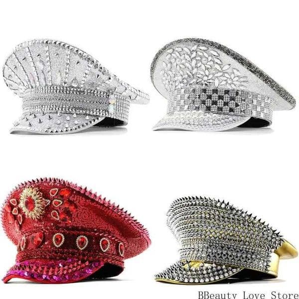Stylish Captain Hat with Sparkling Rivet Studded and Rhinestones Decors Great for Women Various Outfit Club Headwear X251212