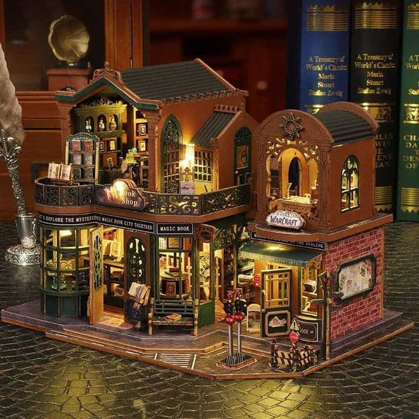 2014 DIY Big Doll House Wooden Miniature Furniture Twilight Bookstore Dollhouse Handmade home Model Assembly Toys Birthday Gifts X251211