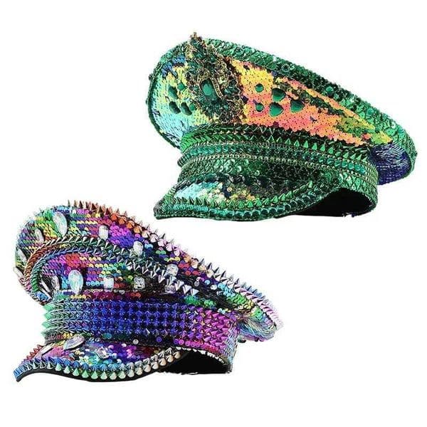 Party Colourful Sequin Rhinestone Punk Hat Festival Birthday Wedding Bridal Hat Music Party Stage Hat Women Men Captain Cap X251212
