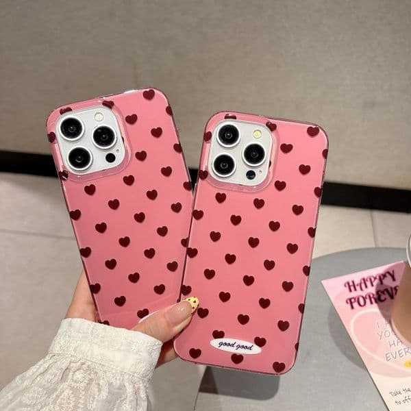 ins Korean Style Pink Heart Suitable for Apple 17 Max Phone Case iPhone 16 Girl 15 Pro Niche 14