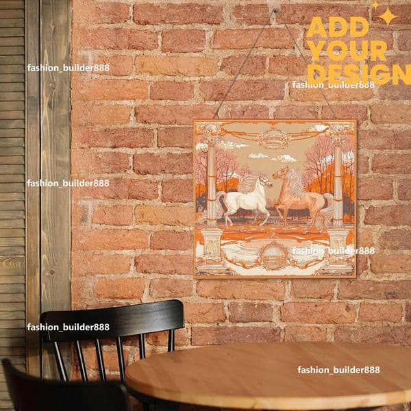 Custom Designer H Wooden Hanging Sign Luxury Horse Pattern Wall Hanging Plaque Wood Listing Cute Hanging Tag for Home Office Kitchen Housewarming Gift 30x30cm H60