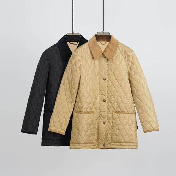 Women's Jackets Designer Classic diamond grid British wind light core velvet collar lightweight and warm quilted cotton jacket top coat for