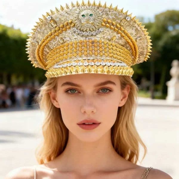 HongLuan Golden Steampunk Captain Hat Rhinestone for Burning Man Festival Woman Rave Festivals Accessories Party Caps for Man X251212