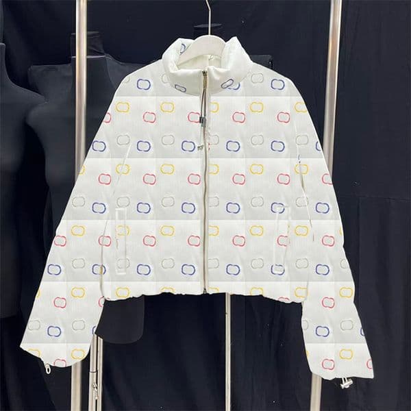 Women Stand Collar Zip Up Puffer Jacket Designer Colorful Letter Printed Cropped Coat Autumn Winter Warm Outerwear