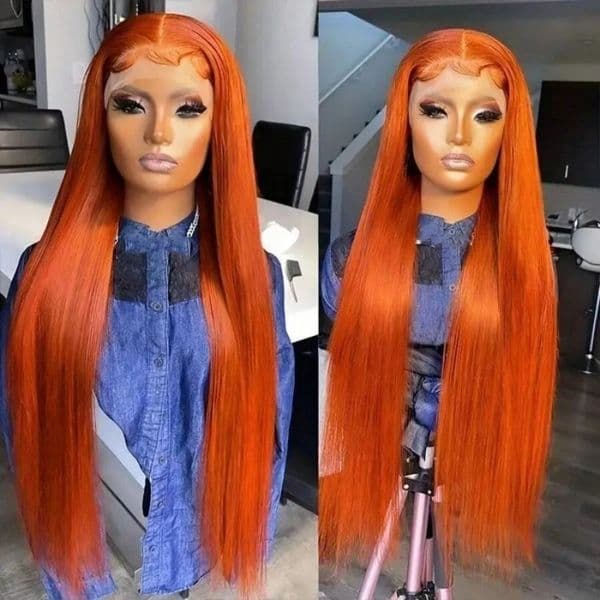 30 40 Inch Orange Ginger 13x6 HD Lace Frontal Wig Human Hair Bone Straight Human Hair Wigs 13x4 Transparent Lace Frontal Color Wigs 180 Density For Women