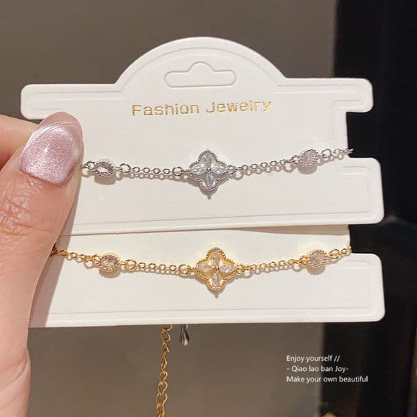 Exquisite Gold Plated Silver Plated Zircon Inlaid Flower Bracelet With Fashionable And Versatile Design High End Womens Gift Bracelet Fashion Jewellery