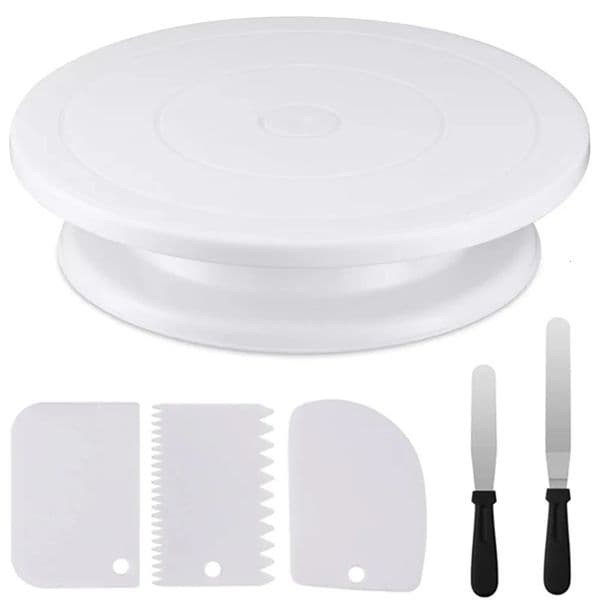 6 Pieces 11 Inch Cake Turntable Stand with 2 Frosting Angled Spatulas 3 Baking Accessories Tools 251210