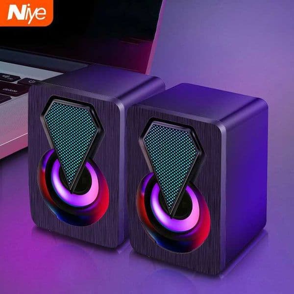Niye USB Powered Speaker Portable MiniSubwoofer With RGB Lights Volume Control 35mm AUX-in HiFi Stereo Sound Desk Audio System X251213