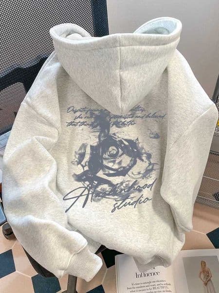 Rose Letter Print LazyStyle Men Women Hooded Sweatshirt Autumn Winter Daily Outdoor Holiday Fitness Casual Loose Warm Sportswear Q251212