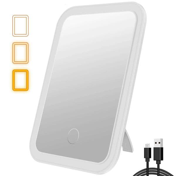 LED Dimmable Makeup Mirror Desktop Folding Compact Square Travel Cosmetic Portable Lighted Vanity Mirror Touch Screen TabletopT251213
