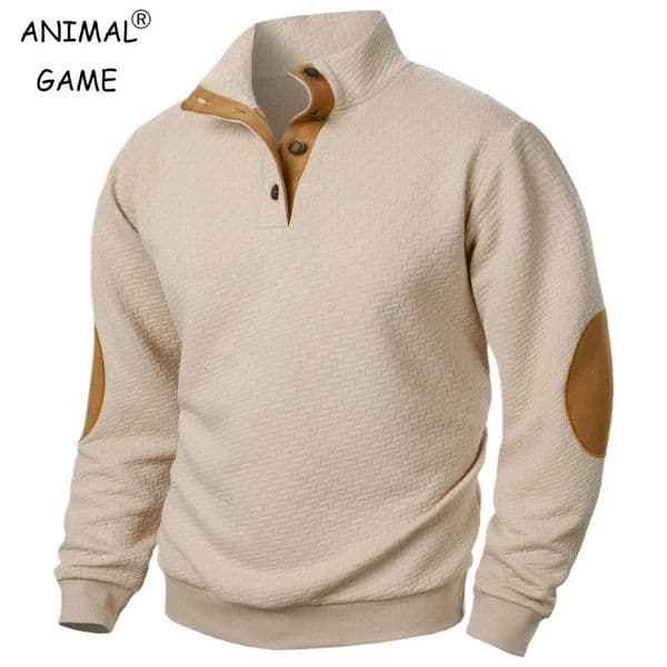 Mens Casual Sweatshirt Long Sleeve Stand Collar Button Pullover Sweatshirts Autumn Outdoor Streetwear for Men 251210