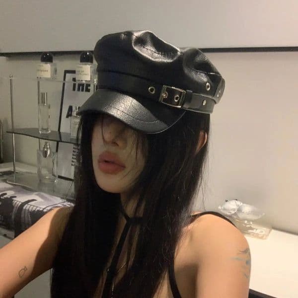 Fashion Women Berets Black Pu Leather Flat Top sboy Caps Vintage Sunscreen England Flat Y2k Gils Punk Style Beret Caps 251205