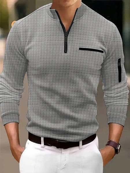Plaid Polo Shirt Spring and Autumn Men Turtleneck Zipper Long Sleeve Casual Shirts 251211