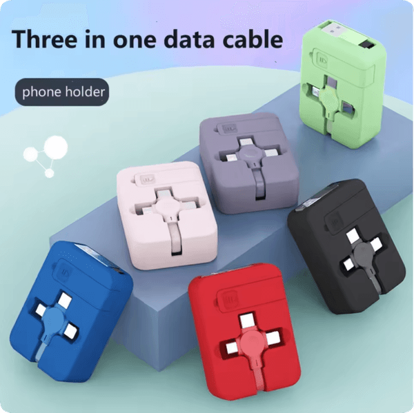 3 In 1 Retractable Multi Charging Cable Cord USB Compatible iPhon Android Type C Phone Holder Mini Portable Fast Charger Car