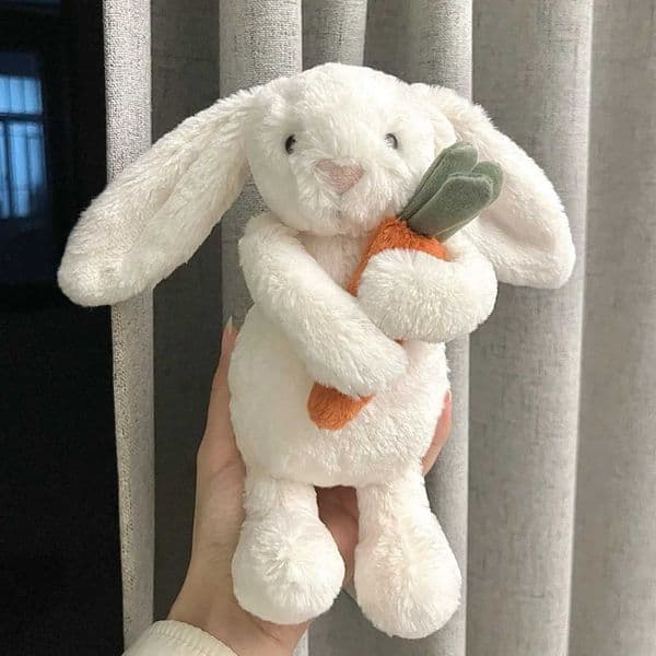 30cm Ably Bunny Hold Carrot Doll Soft Stuffed White Smiling Rabbit Plush Toy Huggable Plushie Gift Girl K260307