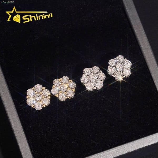 New Arrivals Luxury Fine Jewelry Hip Hop Mens Cluster Flower 925 Sterling Silver Lab Grown Diamond Earrings