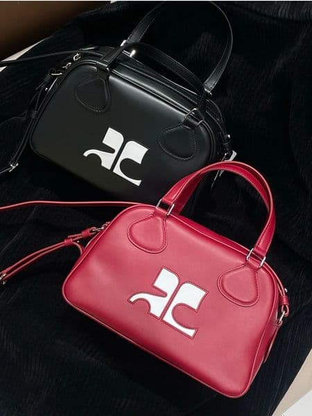 Cai Wenjing Same Style Courreges Genuine Leather Handbag Bowling Bag New Gu Wei Jie Handbag Single Compartment Crossbody Bag