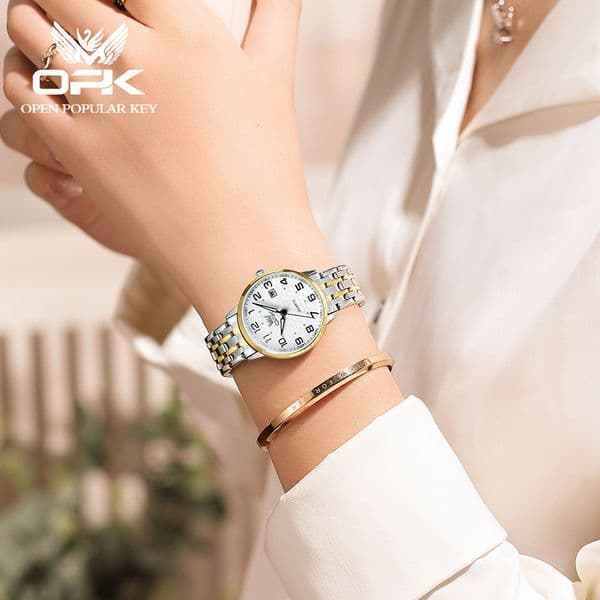 OPK Designer Women's Watches, Waterproof Luxury, Free Shipping For Outdoor Delivery, Fashionable And Casual Steel Band Calendar Women's Watches